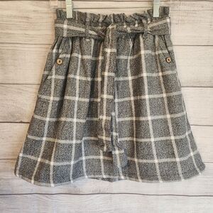 Angie S NWT gray plaid 100% cotton Y2K A-Line knee length skirt